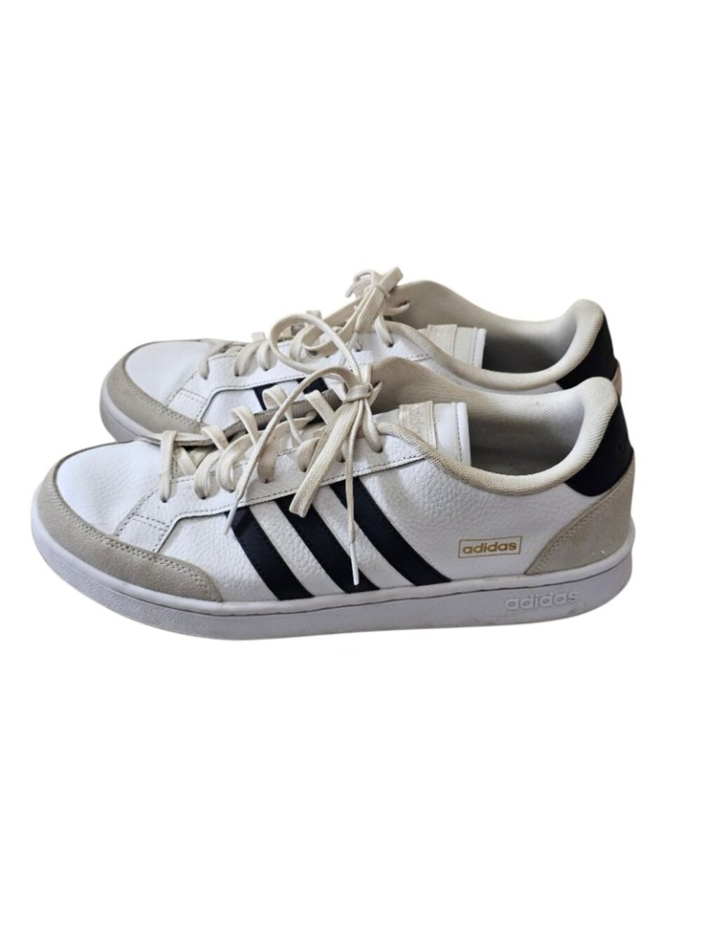 Adidas White Black Stripe Leather Sneakers Men’s Size 13 Classic Lace Up Shoes - Picture 3 of 10